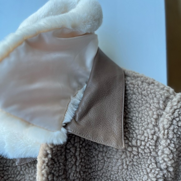 Teddy Bear Fleece Sherpa Jacket with Leather Trim - Picture 3 of 4